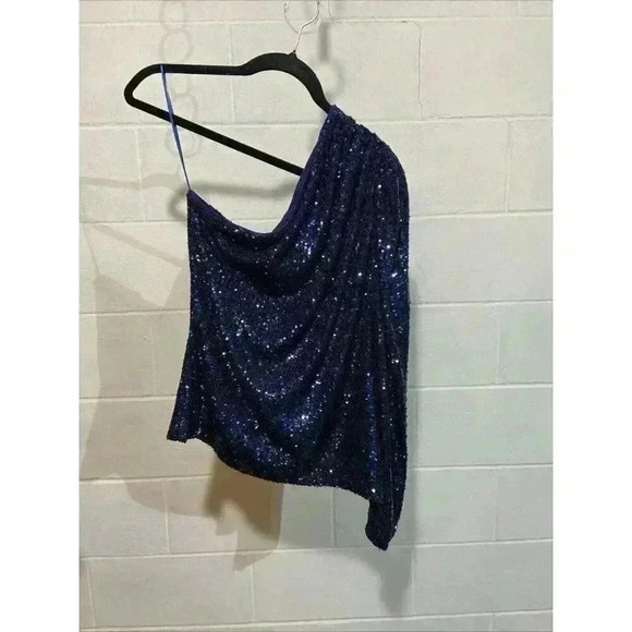 Generation Love Women's‎ Vetta One Shoulder Sequin Top Large Navy Holiday Party - Picture 5 of 10